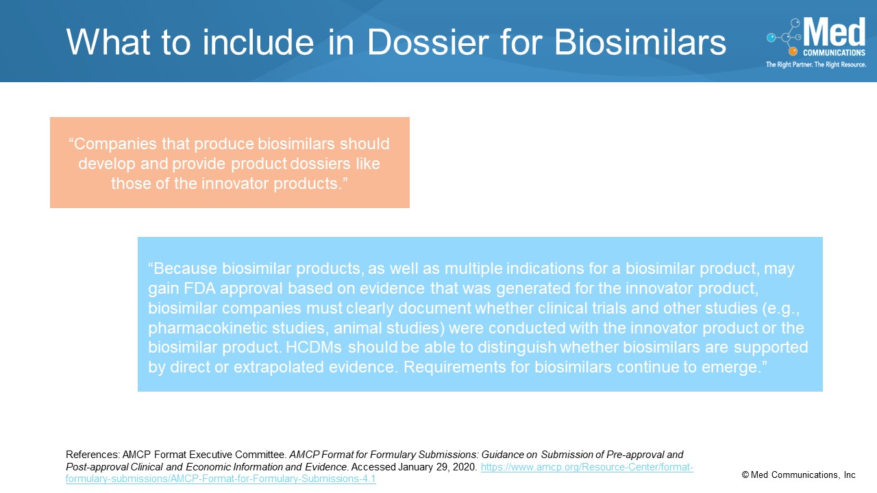AMCP Format for Formulary Dossiers Series – Biosimilars